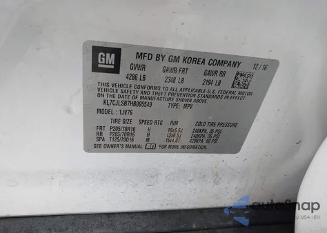 2017 Chevrolet Trax Lt из США, поврежденный, VIN KL7CJLSB7HB095549